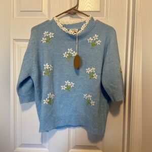 BNWT Embroidered Floral Mock Neck Knit Top
